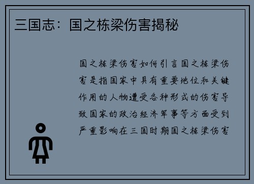 三国志：国之栋梁伤害揭秘
