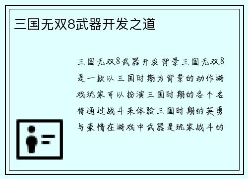 三国无双8武器开发之道